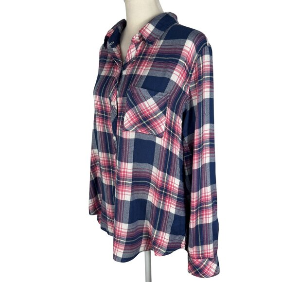 So soft and like new! Rails Hunter Azure Pink Yellow Plaid Shirt Size Large - Picture 12 of 13